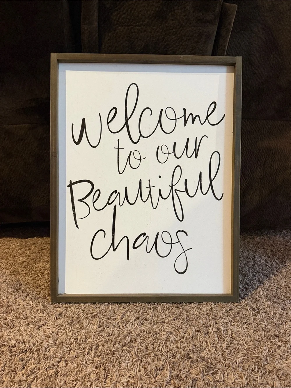 Welcome to Our Beautiful Chaos Framed Wall Art - White & Brown
